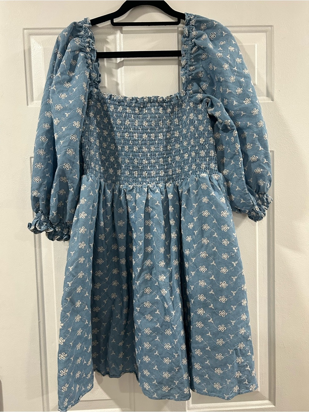 Kourt Smocked Puff-Sleeve Floral babydoll Dress - Blue